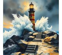 Umfarvt 5D Lighthouse Waves Diamond Painting Kits for Adults Kids,DIY Square Full Drill diamond art painting kits,Canvas Embroidery Diamond Art Craft for Home Wall Decor 100x100cm