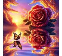 Umfarvt 5D Reflection of Roses Diamond Painting Kits for Adults Kids,DIY Round Full Drill diamond art painting kits,Canvas Embroidery Diamond Art Craft for Home Wall Decor 30x30cm