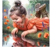 Umfarvt 5D Riverbank Girl Diamond Painting Kits for Adults Kids,DIY Round Full Drill diamond art painting kits,Canvas Embroidery Diamond Art Craft for Home Wall Decor 70x70cm