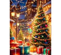 Umfarvt 5D Scène de rue de Noël Peinture Diamant pour Adulte DIY Square Art du Diamant Complet Kits 100x130cm,kit de Broderie Diamant Painting,Mural Décor Cadeau