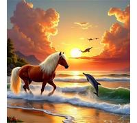 Umfarvt 5D Sunset Brown Horse Diamond Painting Kits for Adults Kids,DIY Round Full Drill diamond art painting kits,Canvas Embroidery Diamond Art Craft for Home Wall Decor 60x60cm