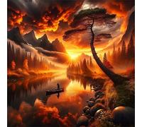 Umfarvt 5D Sunset Tree River Diamond Painting Kits for Adults Kids,DIY Square Full Drill diamond art painting kits,Canvas Embroidery Diamond Art Craft for Home Wall Decor 100x100cm