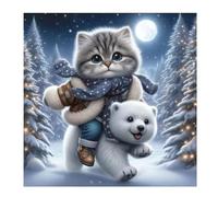 Umfarvt 5D Winter Cat Bear Diamond Painting Kits for Adults Kids,DIY Square Full Drill diamond art painting kits,Canvas Embroidery Diamond Art Craft for Home Wall Decor 60x60cm