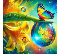 Umfarvt 5D Yellow Lily Dewdrop Diamond Painting Kits for Adults Kids,DIY Square Full Drill diamond art painting kits,Canvas Embroidery Diamond Art Craft for Home Wall Decor 40x40cm