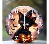 Umfarvt 6Pouces Horloge Murale Chat d’Halloween, Horloge Murale Cuisine Silencieuse à Quartz sans Tic-tac, Batterie Operated, Pendule Murales Décorative pour Chambre Salon Café Bar