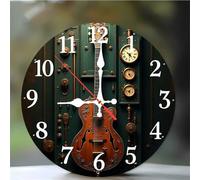 Umfarvt 6Pouces Horloge Murale Guitare Vintage, Horloge Murale Cuisine Silencieuse à Quartz sans Tic-tac, Batterie Operated, Pendule Murales Décorative pour Chambre Salon Café Bar