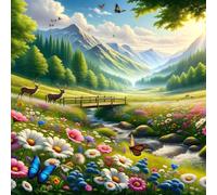 Umfarvt Arbre à fleurs sauvages Diamond Painting Kit pour Adulte Débutants,5D DIY Square Broderie Diamant Painting Kit Complet,Strass Point de Croix diamond Art painting pour Maison Décor 70x70cm