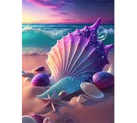 Umfarvt Diamond Painting pour Adulte Débutant Coquillage Océan 20x30cm Round Drill,5D diamond painting kit complet DIY Peinture Diamant Art Crafts Strass Point de Croix Painting pour Maison Décor