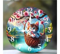 Umfarvt Horloge Murale Basket Cat 20cm, Moderne Silencieuse Pendule Murale, Arabes Chiffres Pendules Murales Facile à Lire, Horloge Murale Ronde pour Décoration de Cuisine Salon Chambre Bureau