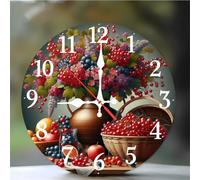 Umfarvt Horloge Murale Bouquet de Fruits 25cm, Moderne Silencieuse Pendule Murale, Arabes Chiffres Pendules Murales Facile à Lire, Horloge Murale Ronde pour Décoration de Cuisine Salon Chambre Bureau