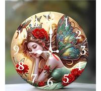 Umfarvt Horloge Murale Fée Papillon 25cm, Moderne Silencieuse Pendule Murale, Arabes Chiffres Pendules Murales Facile à Lire, Horloge Murale Ronde pour Décoration de Cuisine Salon Chambre Bureau