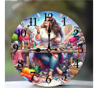 Umfarvt Horloge Murale Happy Girl 30cm, Moderne Silencieuse Pendule Murale, Arabes Chiffres Pendules Murales Facile à Lire, Horloge Murale Ronde pour Décoration de Cuisine Salon Chambre Bureau