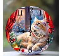 Umfarvt Horloge Murale Noble Chat 25cm, Moderne Silencieuse Pendule Murale, Arabes Chiffres Pendules Murales Facile à Lire, Horloge Murale Ronde pour Décoration de Cuisine Salon Chambre Bureau