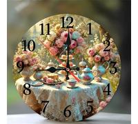 Umfarvt Horloge Murale Pâtisseries à thé 30cm, Moderne Silencieuse Pendule Murale, Arabes Chiffres Pendules Murales Facile à Lire, Horloge Murale Ronde pour Décoration de Cuisine Salon Chambre Bureau