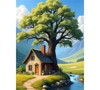 Umfarvt House Stream Tree Diamond Painting Kits for Adults Beginners 90x110cm 5D Square Gem Crafts,diamond art painting Kit DIY Crystal Cross Stitch Gifts Home Wall Decoration