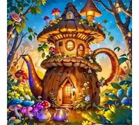 Umfarvt Maison de la théière Diamond Painting Kit Pour Adulte Débutants,5D DIY Round Broderie Diamant Painting kit Complet,Strass Point de Croix diamond Art painting pour Maison Décor 80x80cm