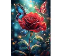 Umfarvt Red Rose Butterfly Diamond Painting Kits for Adults Beginners 70x90cm 5D Square Gem Crafts,diamond art painting Kit DIY Crystal Cross Stitch Gifts Home Wall Decoration