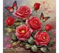 Umfarvt Rose rouge Diamond Painting Kit Pour Adulte Débutants,5D DIY Round Broderie Diamant Painting kit Complet,Strass Point de Croix diamond Art painting pour Maison Décor 90x90cm