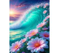 Umfarvt Sun Flowers Waves Diamond Painting Kits for Adults Beginners 50x70cm 5D Square Gem Crafts,diamond art painting Kit DIY Crystal Cross Stitch Gifts Home Wall Decoration