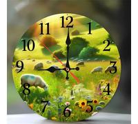 Umfarvt Wall Clock 10Inch, Arabic Numeral Round Wall Hanging Clock with Ultra-Quiet Movement Quartz, Battery Operated Silent Wall Clocks for Bedroom Office Living Room Classroom(Grassland Sheep)