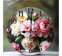 Umfarvt Wall Clock 10Inch, Arabic Numeral Round Wall Hanging Clock with Ultra-Quiet Movement Quartz, Battery Operated Silent Wall Clocks for Bedroom Office Living Room Classroom(Classic Peony)