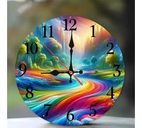 Umfarvt Wall Clock 10Inch, Arabic Numeral Round Wall Hanging Clock with Ultra-Quiet Movement Quartz, Battery Operated Silent Wall Clocks for Bedroom Office Living Room Classroom(Rainbow River)