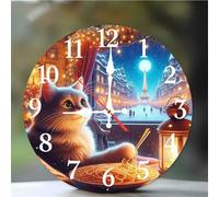 Umfarvt Wall Clock 10Inch, Arabic Numeral Round Wall Hanging Clock with Ultra-Quiet Movement Quartz, Battery Operated Silent Wall Clocks for Bedroom Office Living Room Classroom(Nightscape Cats)