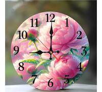 Umfarvt Wall Clock 12Inch, Arabic Numeral Round Wall Hanging Clock with Ultra-Quiet Movement Quartz, Battery Operated Silent Wall Clocks for Bedroom Office Living Room Classroom(Dewdrop Peony)