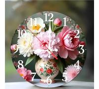 Umfarvt Wall Clock 12Inch, Arabic Numeral Round Wall Hanging Clock with Ultra-Quiet Movement Quartz, Battery Operated Silent Wall Clocks for Bedroom Office Living Room Classroom(Peony Vase)