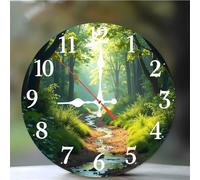 Umfarvt Wall Clock 12Inch, Arabic Numeral Round Wall Hanging Clock with Ultra-Quiet Movement Quartz, Battery Operated Silent Wall Clocks for Bedroom Office Living Room Classroom(Green Woods Stream)