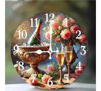 Umfarvt Wall Clock 14Inch, Arabic Numeral Round Wall Hanging Clock with Ultra-Quiet Movement Quartz, Battery Operated Silent Wall Clocks for Bedroom Office Living Room Classroom(Ice Bucket Roses)