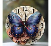 Umfarvt Wall Clock 14Inch, Arabic Numeral Round Wall Hanging Clock with Ultra-Quiet Movement Quartz, Battery Operated Silent Wall Clocks for Bedroom Office Living Room Classroom(Purple Butterfly)
