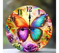 Umfarvt Wall Clock 14Inch, Arabic Numeral Round Wall Hanging Clock with Ultra-Quiet Movement Quartz, Battery Operated Silent Wall Clocks for Bedroom Office Living Room Classroom(Butterfly Floral)
