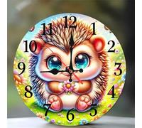 Umfarvt Wall Clock 16Inch, Arabic Numeral Round Wall Hanging Clock with Ultra-Quiet Movement Quartz, Battery Operated Silent Wall Clocks for Bedroom Office Living Room Classroom(Lawn Hedgehog)