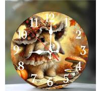 Umfarvt Wall Clock 16Inch, Arabic Numeral Round Wall Hanging Clock with Ultra-Quiet Movement Quartz, Battery Operated Silent Wall Clocks for Bedroom Office Living Room Classroom(Autumn Rabbit)