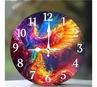 Umfarvt Wall Clock 16Inch, Arabic Numeral Round Wall Hanging Clock with Ultra-Quiet Movement Quartz, Battery Operated Silent Wall Clocks for Bedroom Office Living Room Classroom(Red Phoenix)