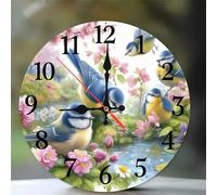 Umfarvt Wall Clock 16Inch, Arabic Numeral Round Wall Hanging Clock with Ultra-Quiet Movement Quartz, Battery Operated Silent Wall Clocks for Bedroom Office Living Room Classroom(Pond Birds)