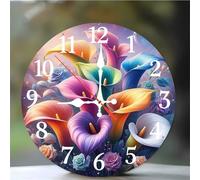 Umfarvt Wall Clock 16Inch, Arabic Numeral Round Wall Hanging Clock with Ultra-Quiet Movement Quartz, Battery Operated Silent Wall Clocks for Bedroom Office Living Room Classroom(Colorful Flowers)