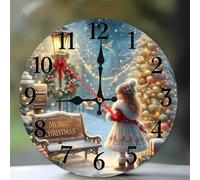 Umfarvt Wall Clock 16Inch, Arabic Numeral Round Wall Hanging Clock with Ultra-Quiet Movement Quartz, Battery Operated Silent Wall Clocks for Bedroom Office Living Room Classroom(Bench Girl)