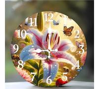 Umfarvt Wall Clock 16Inch, Arabic Numeral Round Wall Hanging Clock with Ultra-Quiet Movement Quartz, Battery Operated Silent Wall Clocks for Bedroom Office Living Room Classroom(Lily Sunshine)