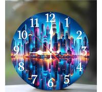 Umfarvt Wall Clock 16Inch, Arabic Numeral Round Wall Hanging Clock with Ultra-Quiet Movement Quartz, Battery Operated Silent Wall Clocks for Bedroom Office Living Room Classroom(Neon City)
