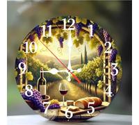 Umfarvt Wall Clock 6Inch, Arabic Numeral Round Wall Hanging Clock with Ultra-Quiet Movement Quartz, Battery Operated Silent Wall Clocks for Bedroom Office Living Room Classroom(Fruit Manor Grapes)