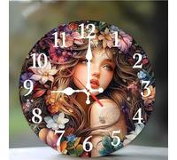 Umfarvt Wall Clock 6Inch, Arabic Numeral Round Wall Hanging Clock with Ultra-Quiet Movement Quartz, Battery Operated Silent Wall Clocks for Bedroom Office Living Room Classroom(Flower Girl)