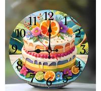 Umfarvt Wall Clock 6Inch, Arabic Numeral Round Wall Hanging Clock with Ultra-Quiet Movement Quartz, Battery Operated Silent Wall Clocks for Bedroom Office Living Room Classroom(Fruit Cakes)