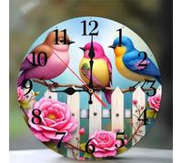 Umfarvt Wall Clock 6Inch, Arabic Numeral Round Wall Hanging Clock with Ultra-Quiet Movement Quartz, Battery Operated Silent Wall Clocks for Bedroom Office Living Room Classroom(Birds Fence)