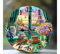 Umfarvt Wall Clock 8Inch, Arabic Numeral Round Wall Hanging Clock with Ultra-Quiet Movement Quartz, Battery Operated Silent Wall Clocks for Bedroom Office Living Room Classroom(Paris City)