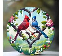 Umfarvt Wall Clock 8Inch, Arabic Numeral Round Wall Hanging Clock with Ultra-Quiet Movement Quartz, Battery Operated Silent Wall Clocks for Bedroom Office Living Room Classroom(Heart Shaped Birds)