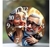 Umfarvt Wall Clock 8Inch, Arabic Numeral Round Wall Hanging Clock with Ultra-Quiet Movement Quartz, Battery Operated Silent Wall Clocks for Bedroom Office Living Room Classroom(Romance Elderly)