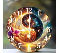 Umfarvt Wall Clock 8Inch, Arabic Numeral Round Wall Hanging Clock with Ultra-Quiet Movement Quartz, Battery Operated Silent Wall Clocks for Bedroom Office Living Room Classroom(Tai Chi Sky)