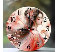 Umfarvt Wall Clock 8Inch, Arabic Numeral Round Wall Hanging Clock with Ultra-Quiet Movement Quartz, Battery Operated Silent Wall Clocks for Bedroom Office Living Room Classroom(Floral Woman)